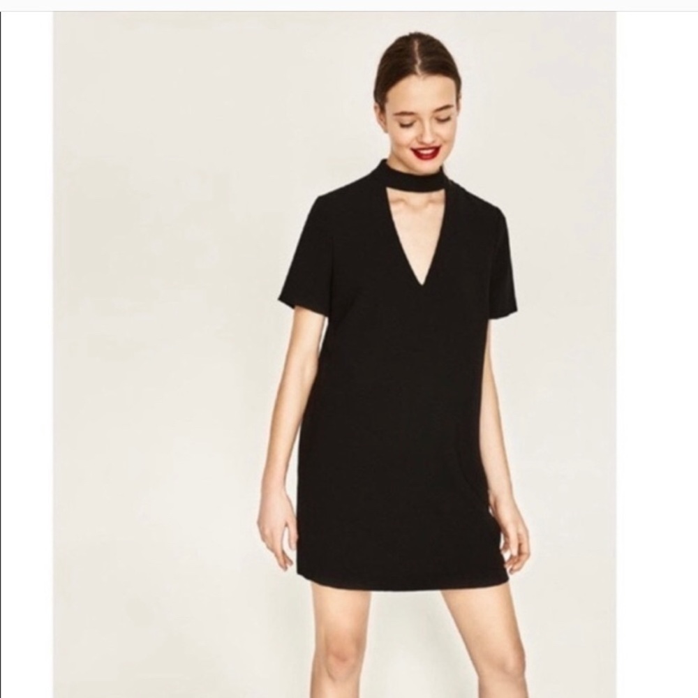 Zara black cutout V Neck mini dress small